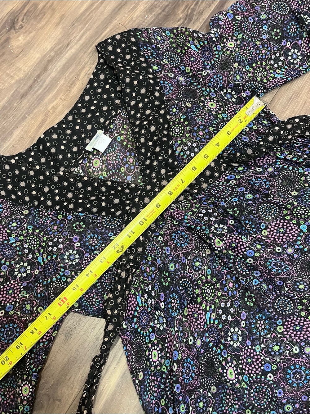 Sheer 100% Silk Black Floral V-Neck Babydoll Top - Picture 4 of 5